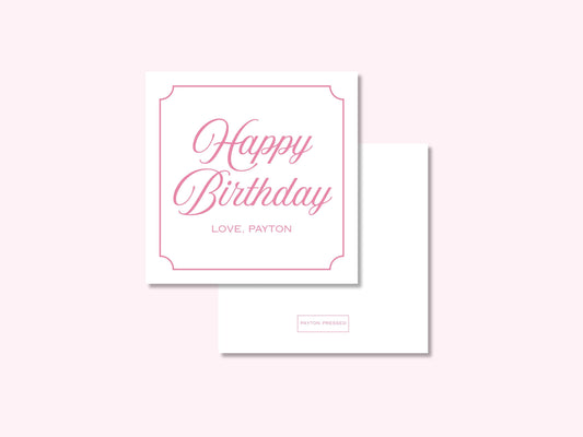 Personalized pink cursive birthday enclosure cards