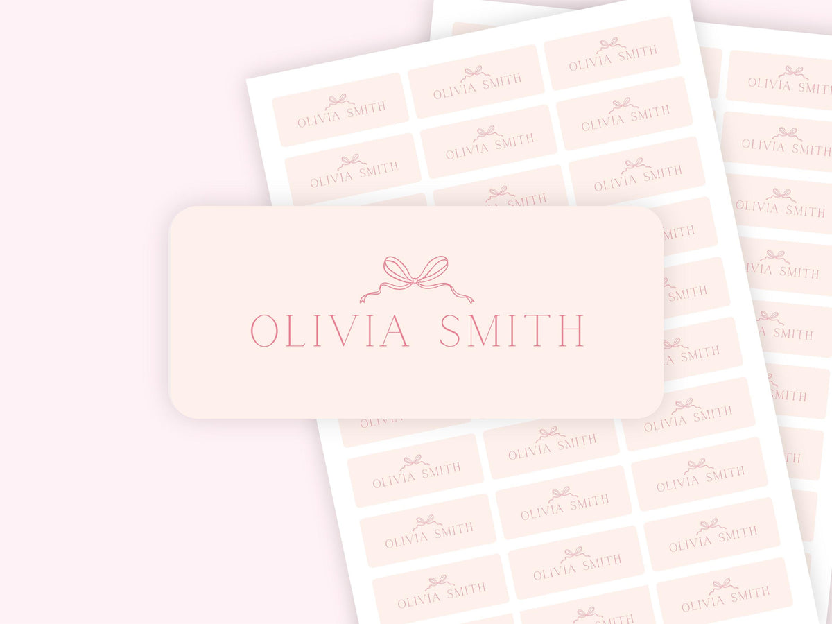 Personalized name label stickers - Pink Bow