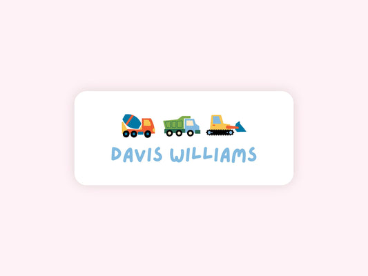 Personalized name label stickers - Construction Trucks