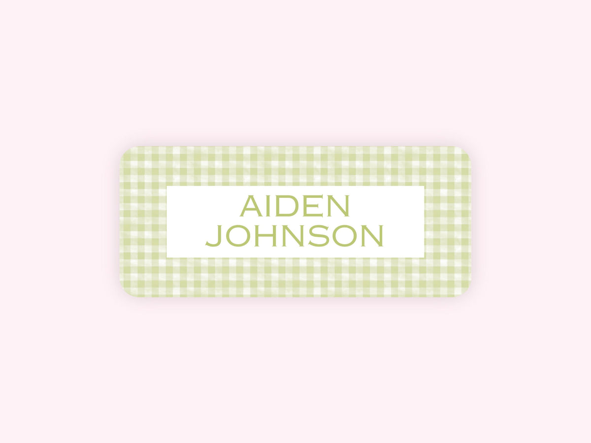 Personalized name label stickers - Green Gingham
