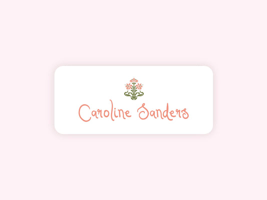Personalized name label stickers - Green and Coral Flower