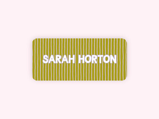 Personalized name label stickers - Green and Purple Stripes